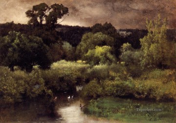 ブルック川の流れ Painting - グレイ・ロウリー・デイの風景 トーナリストのジョージ・インネス川